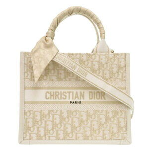 Christian Dior Oblique Book Tote Canvas Leather White